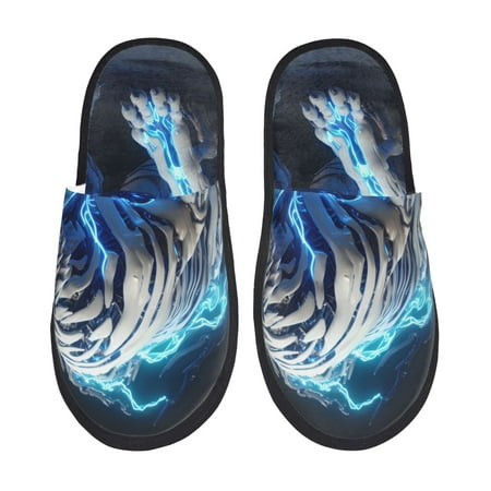 Balery Futuristic Blue Light White Tiger Slient Indoor Furry Fleece Comfort House Shoes Soft Non-Slip Home Shoes Cotton slippers House Slippers-- Large