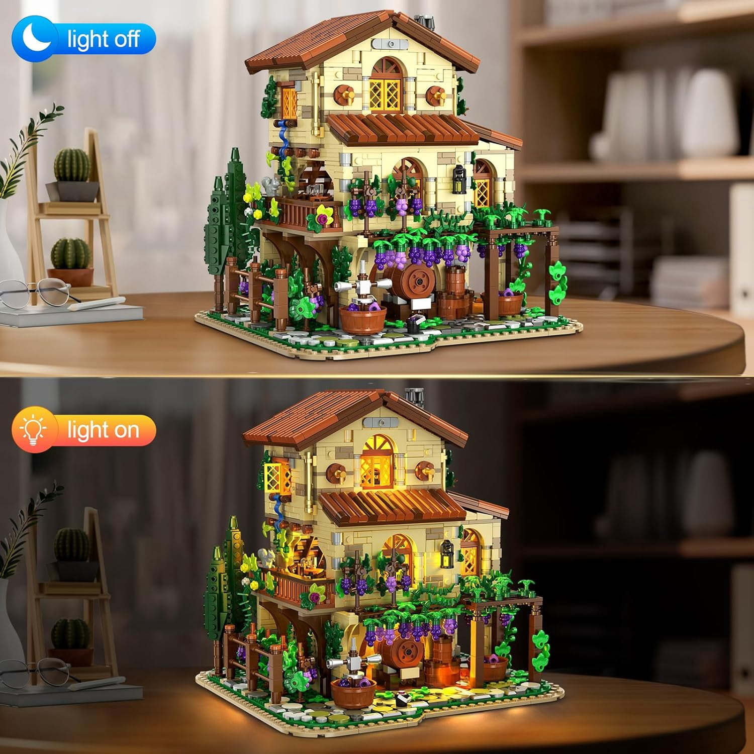 INSOON Building Block House Set with LED Lights, 1826 PCS Vineyard Winery Castle Model Kit, European Style Architecture Building Set Toy for Adults & Teens