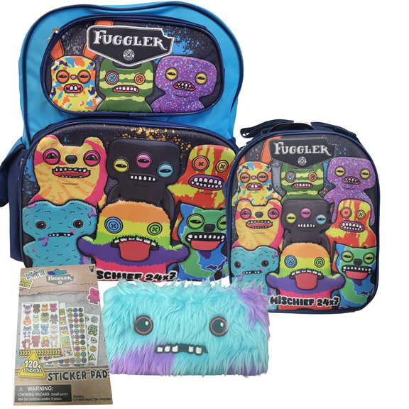 Fuggler Back to School Bundle - 16" Backpack, Lunch Bag, Gaptooth McGoo Pencil Case, & Sticker Pad