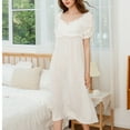 thumbnail image 4 of Defitshape Women's Short Sleeve Nightgown Soft Vintage Victorian Sleep Dress Pleated Long See Through Loungewear White Large, 4 of 4