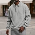 thumbnail image 2 of Hearthz Fleece Men's Polo Sweatshirt Collared Long Sleeve Men Sweatshirts Fall Winter Warm Mens Sweaters and Pullovers Light Gray XXL, 2 of 7