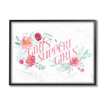 Stupell Industries Girls Support Girls Pink Phrase Rose Florals Black Framed by Grace Popp
