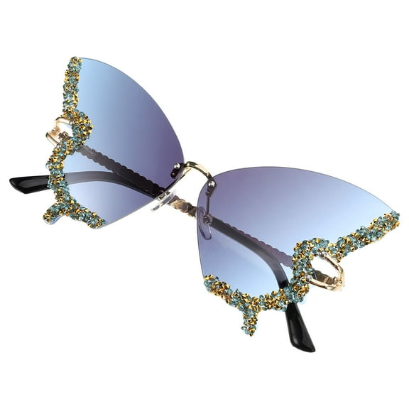 MLINS Butterfly Sunglass With Inlaid Rhinestones Female Butterfly Sunglasses Party Rimless Glasses