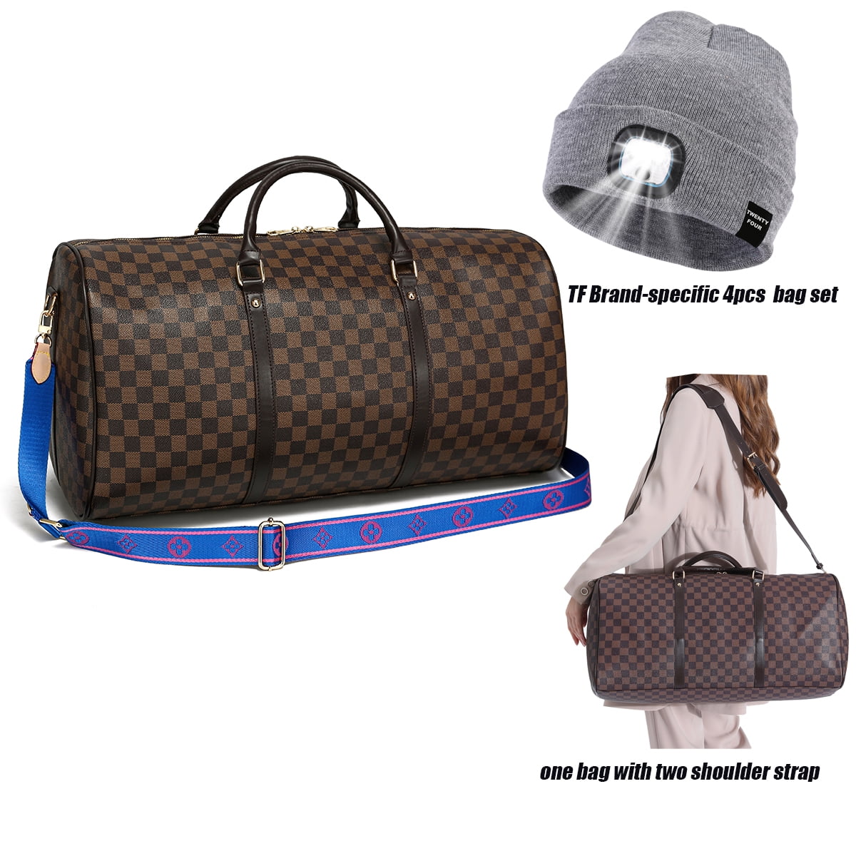 TWENTY FOUR 21Travel Duffel Bag Checkered Bag Weekend Overnight Luggage  3pcs Bags Set Gifts for Sisters Girlsfriend Wife Birthday Anniversary  Valentine's Day 