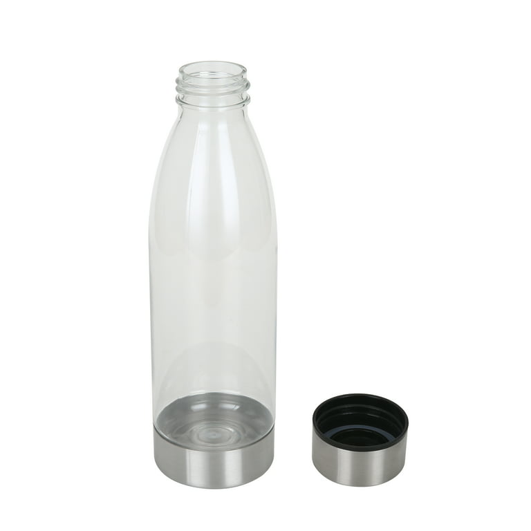 Mainstays 22 oz Clear and Silver Solid Print Plastic Water Bottles with  Screw Cap (24 Pieces) 
