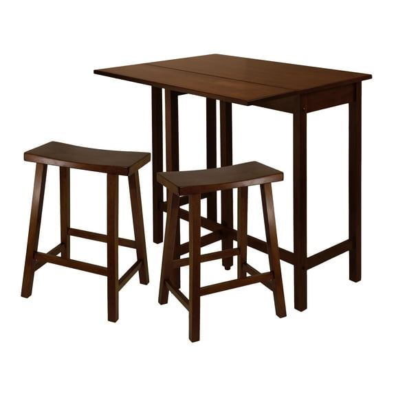 Contemporary Home Living Set of 3 Lynnwood Antique Walnut Finish High Drop Leaf Table with Saddle