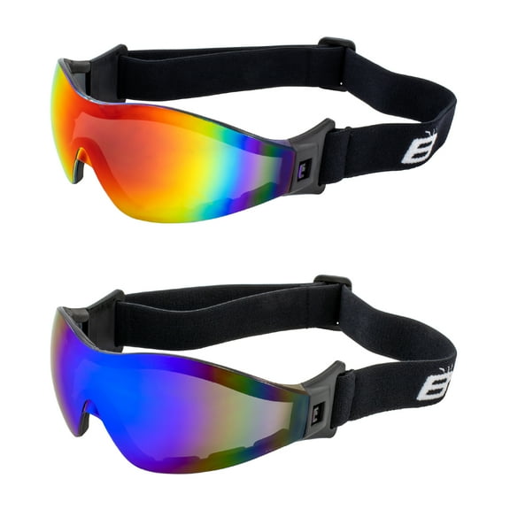 Birdz Eyewear Boogie Safety Goggles Foam Padded Motorcycle Ski Skydiving Z87.1 Anti-Fog 2 Pairs ReflecTech Red & Blue Mirror Lenses