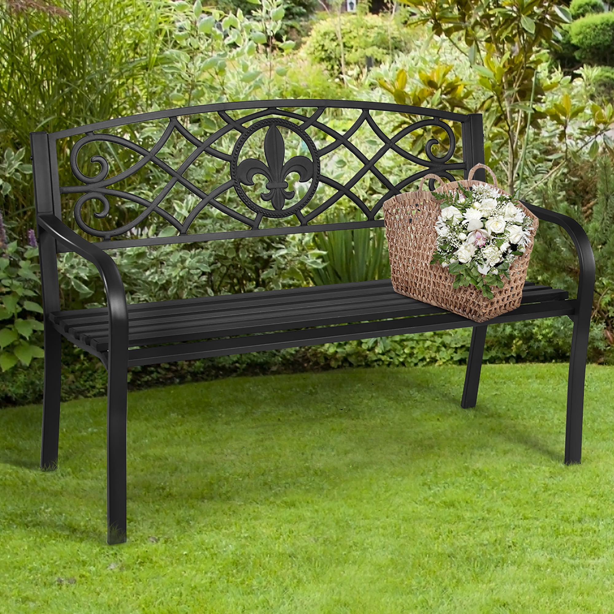 Bench Outdoor Garden Bench 2-3Seater Patio Chair Seating Park Porch Furniture Black UK 