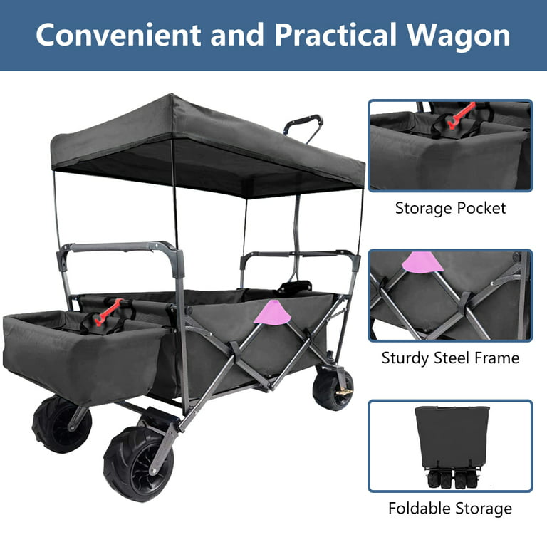  Beach Cart with 7 inch All-Terrain Wheels, Wagons Carts Heavy  Duty Foldable, Utility Grocery Wagon with Side Pocket for Camping Garden  Sports : Home & Kitchen