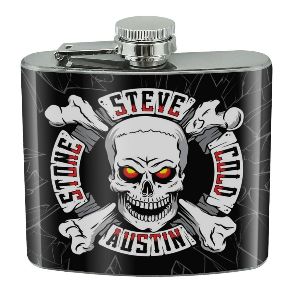 WWE Stone Cold Steve Austin Broken Glass Logo Stainless Steel 5oz Hip