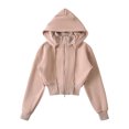 thumbnail image 3 of Women's Zip Up Hoodies Long Sleeve Crop Tops Solid Color Casual Drawstring Hooded Fleece Sweatshirt Jackets with Pockets Fall Clothes Light Pink L, 3 of 8