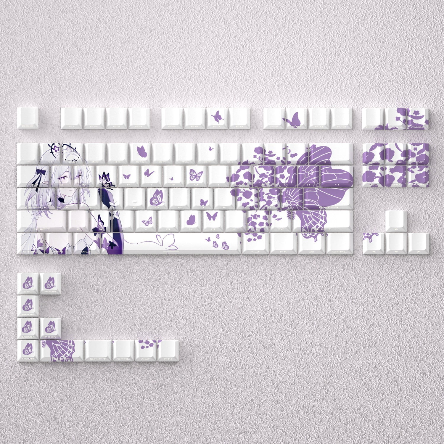 Anime Keycap Set Butterfly Design, cherry Profile 5-Side Dye-Sublimation PBT Keycaps for 60/65/68/75/87 Mechanical Keyboards