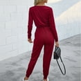 thumbnail image 5 of Long Sleeve Pants Jumpsuit Slim Lace Up V Neck Polyester Fashion Casual Women's Clothing Wine Red XL, 5 of 7