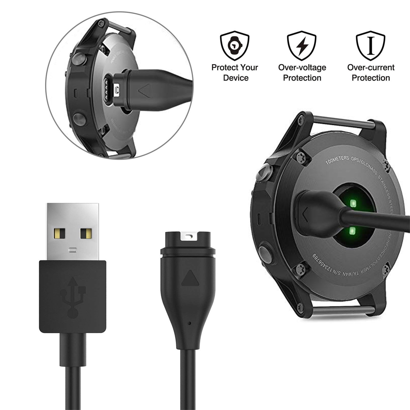 Black Garmin Quatix 5 Charger Replacement Charging Charge Cable Cord USB 