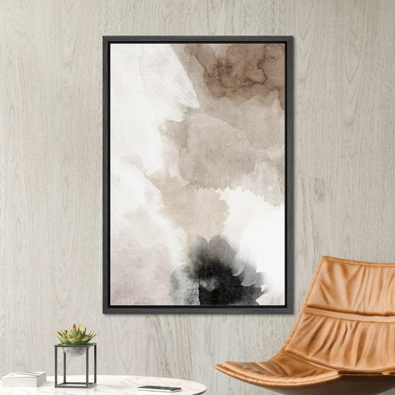 PixonSign Framed Canvas Wall Art Faded Textured Brown & White Color Blocks Abstract Print Minimalism Contemporary Nordic Decoration for Living Room, Bedroom, Office - 24"x36" Black