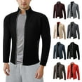 thumbnail image 2 of LZHGirlshop Men's Full Zip Cardigan Sweater Slim Fit Knitted Zip Up Solid Color Stand Collar Sweater with Pockets,Navy Blue,3XL, 2 of 5