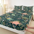 thumbnail image 4 of Feelyou Retro Floral Dinosaur Full Size Sheets for Kids Boys Girls, Woodland Foliage Bed Sheets, Teal Green, 4pcs, 4 of 5
