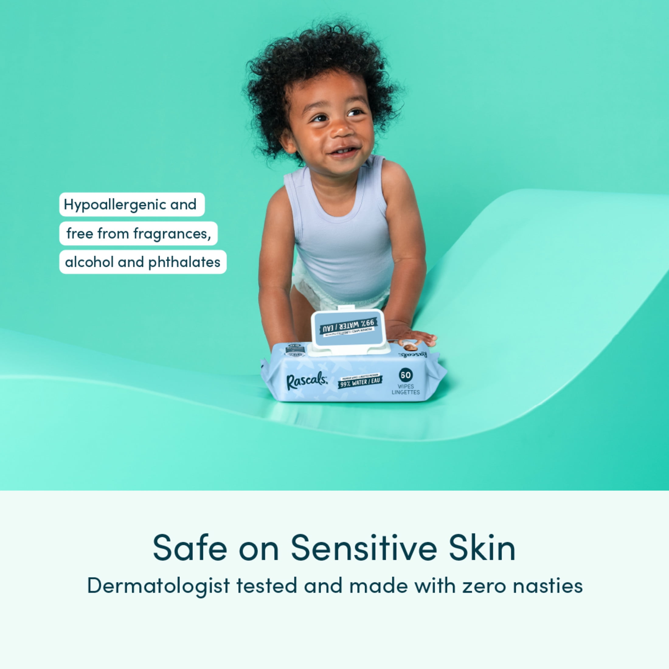 Rascals Lingettes pour bébé Rascals 99 % eau, 480 ct Éssentiel pour bébé, utilisation quotidienne