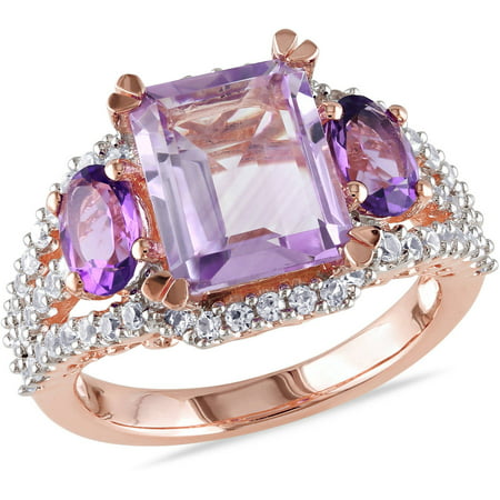 4-5/8 Carat T.G.W. Rose de France, Amethyst and Created White Sapphire Pink Rhodium-Plated Sterling Silver Cocktail Ring