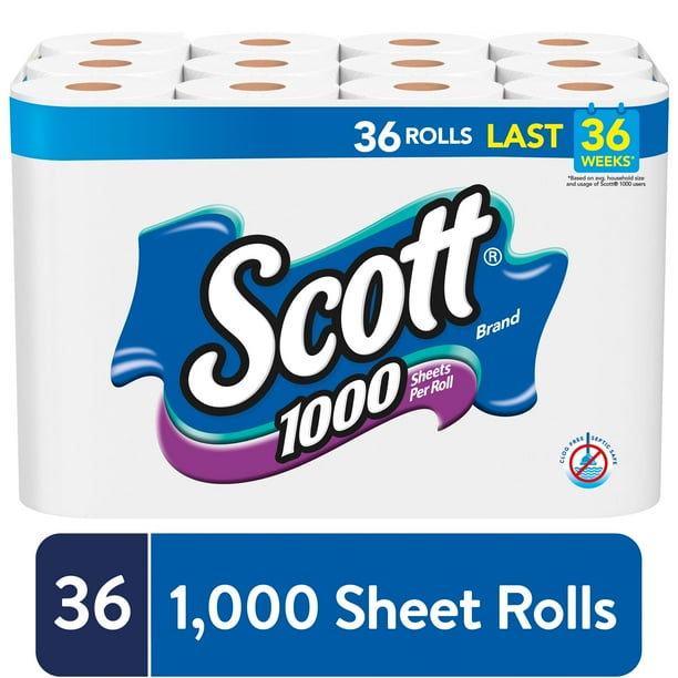 Scott 1000 Sheets Per Roll Toilet Paper, 36 Rolls