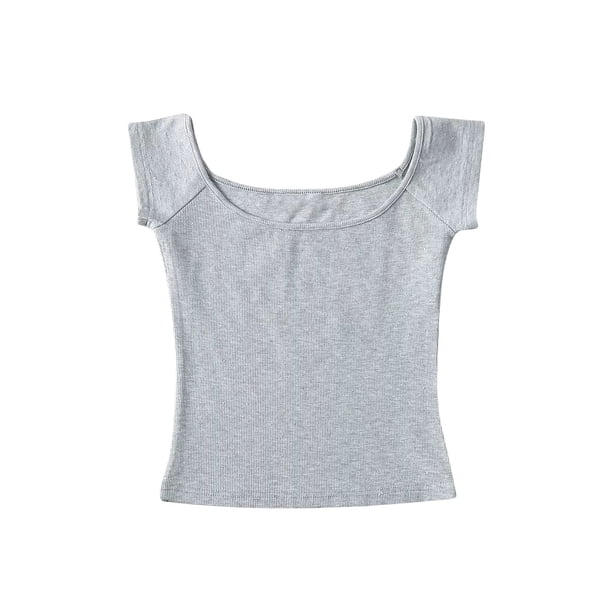 Camisetas de Manga Corta de Verano para las Mujeres, Moda Casual de Cuello Redondo, Cómodas Camisetas Sólidas para las Mujeres