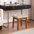 thumbnail image 2 of Upholstered Ottoman Stool with Padded Seat, Tufted Vanity Stool with Solid Wood Legs, Accent Stool, Faux Leather Ivory, 2 of 11