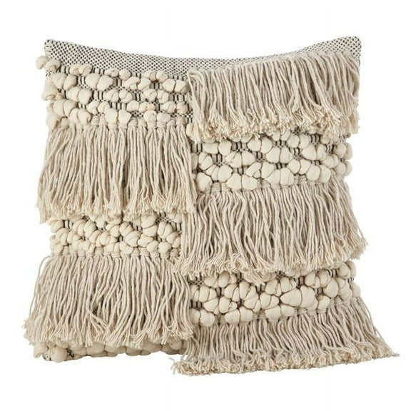 Saro Lifestyle Moroccan Wedding Blanket Design Fringe Cotton Down Filled Throw Pillow
