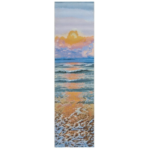 SAFAVIEH Barbados Dusk Waves Outdoor Runner Rug, Gold/Blue, 2'8" x 10'5"