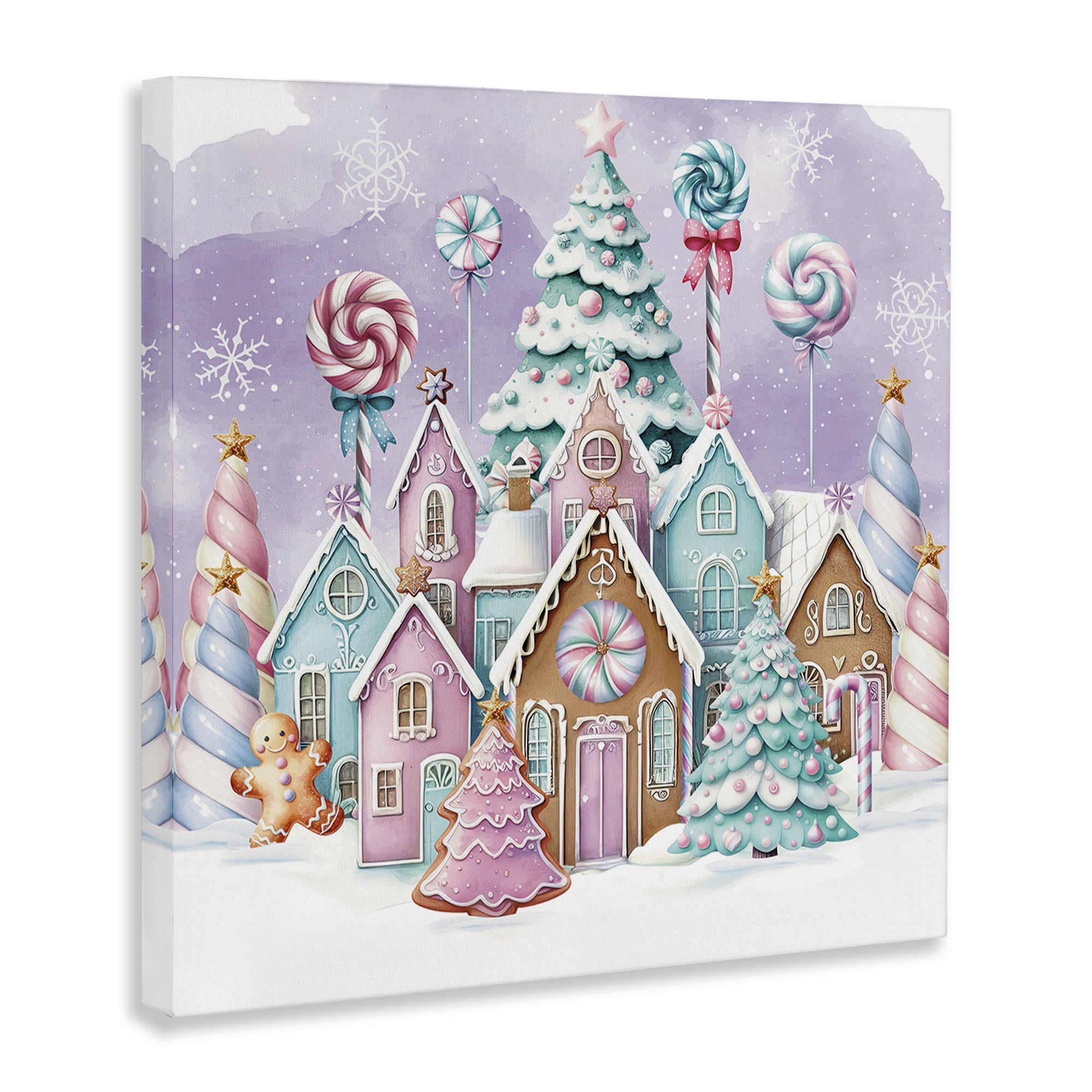 Stupell Industries Gingerbread Candy Town Holiday Painting Gallery Wrapped Canvas Art Prints Wall Art, 17 x 17