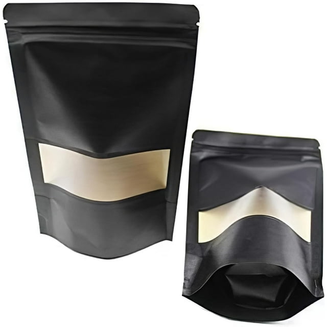 5.9x8.6 Inches Kraft Paper Resealable Bags Zip Lock Black Stand up Snack Packing Zipper Pouch Bags with Matte Window and Tear Notch,Pack of 50 packaging bag Black