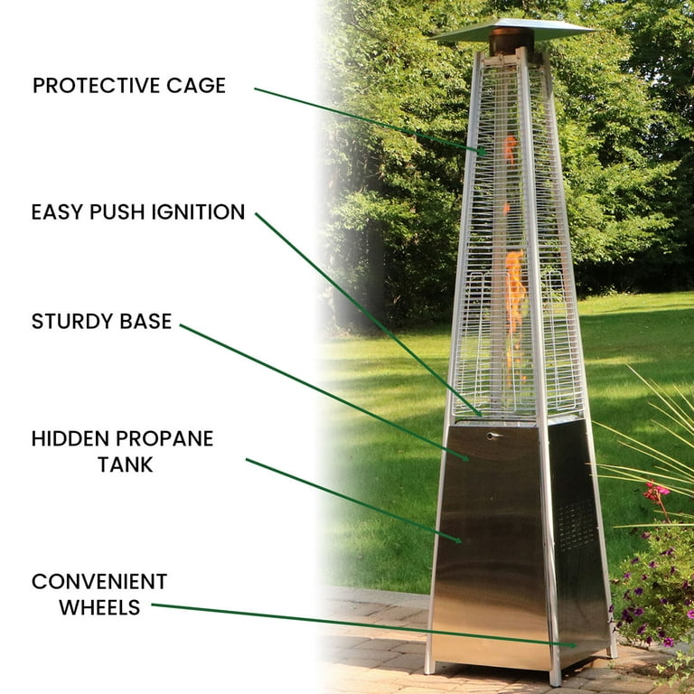 Hanover 7-Ft. 42,000 BTU Pyramid Propane Patio Heater in Stainless Steel  with Weather-Protective Cover | Outdoor Heating for Patio, Backyard, Deck,  Porch | Portable with Wheels | HAN102SS-CV - Walmart.com
