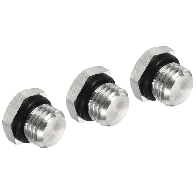 Unique Bargains M12x1.5 Male Plug Stainless Steel Thread Hex Head Socket Pipe Fitting with Sealing Rubber Ring 3 Pack