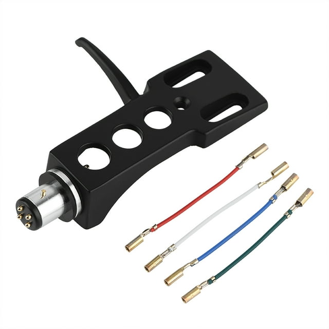 LP Turntable Headshell for SL 1200 & Compatible LP Turntables, Black Phono Cartridge Mount with 4 OFC Wires & Installation Tools