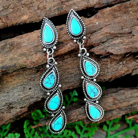K-KED Woman Moonstone Turquoise 925 Silver Ear Hook Stud Dangle Drop Earrings Jewelry-#4