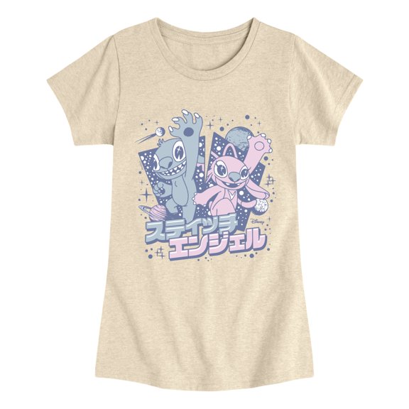 Lilo & Stitch - Angel & Stitch Katakana Girls' Fitted Short Sleeve Graphic T-Shirt