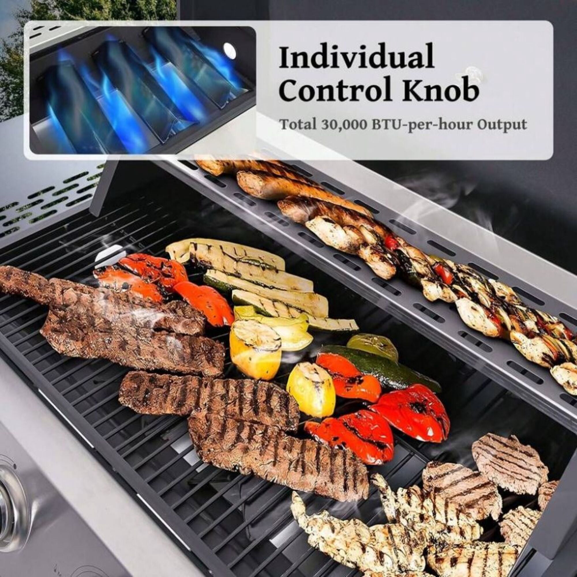 HQZX 3-Burner Propane Gas Outdoor Stainless Steel Grill with 2 Racks, for Camping and Garden