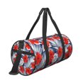 thumbnail image 3 of Xecao Leaves And Flowers print Round Travel Duffel Bag is a foldable gym bag with an inner pocket, perfect for travel sports, 3 of 8