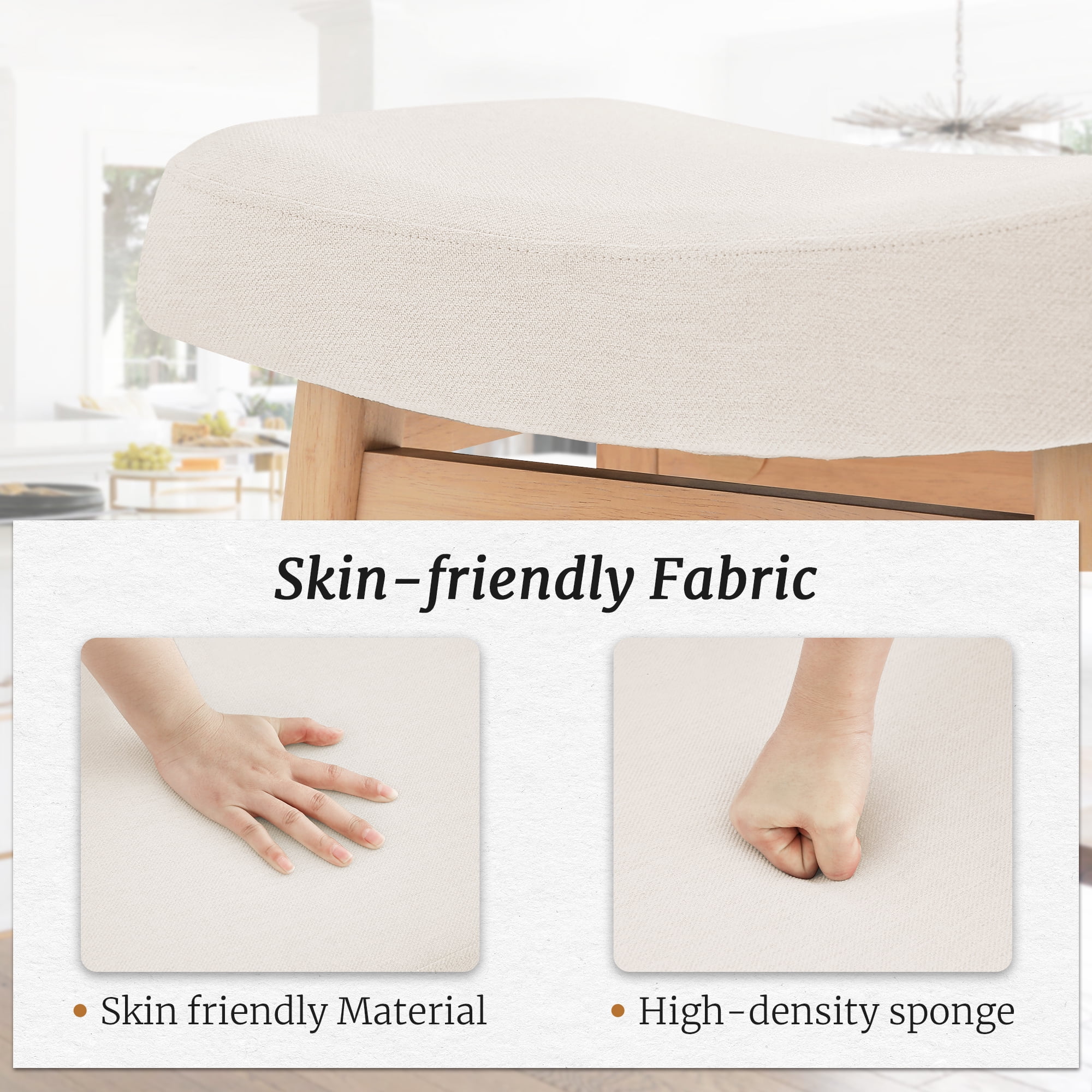 Dycanpo Saddle Seat Counter Height Bar Stools Set of 3 for Kitchen, Dining, 24in, Beige-Fabric