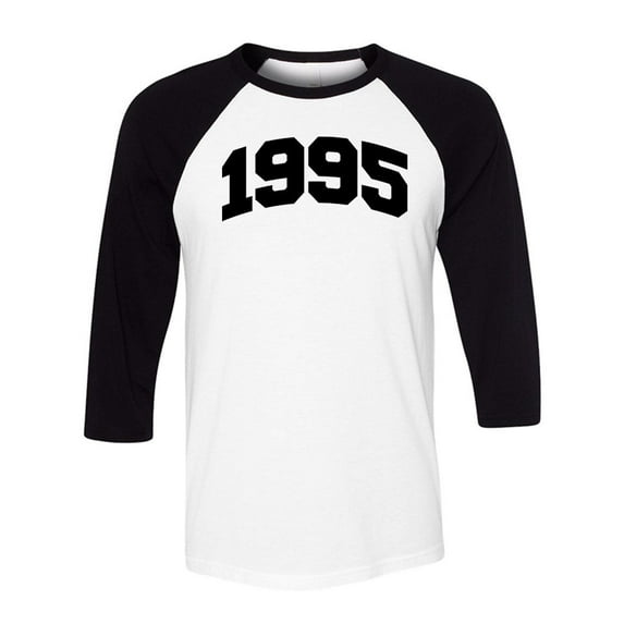1995 College Style Three-Quarter Raglan Sleeve Baseball Shirt Unisex Medium White/Black