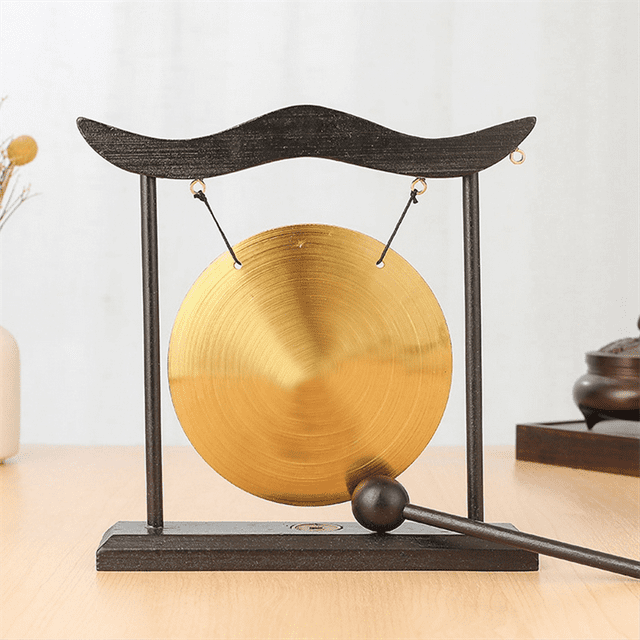 Mini Desktop Gong Table Wind Chime Percussion Instrument Cymbals Gongs with Mallet for Home Decor Housewarm Gift-B