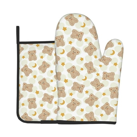 

Vsdgher Kawaii Bear Oven Mitts and Pot Holders 2 pcs Set High Heat Resistant Kitchen Oven Glove for Baking and Cooking