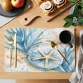 thumbnail image 2 of Blue Beach Coastal Placemats Set of 6 Summer Starfish Nautical Shell Place Mats Indoor Wipeable Table Mats Washable Cloth Dining Table Placemats for Kitchen Holiday Party Home Decor 13x19 Inch, 2 of 9