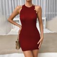 thumbnail image 2 of Wycnly Dresses for Women Party Club Knitted Cotton Sexy Bodycon Tank Mini Dresses Round Neck Sleeveless Solid Summer Short Formal Dress Wine m, 2 of 4