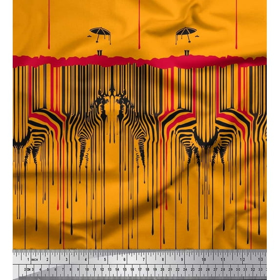 Soimoi Orange Cotton Duck Fabric Umbrella & Wild Animal Skin Printed Fabric 1 Yard 56 Inch Wide
