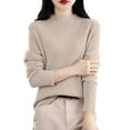 thumbnail image 4 of Women's Ribbed Knit Turtleneck Sweater 2025, Fall Winter Slim Fit Long Sleeve Pullover Top, Stretchy Comfortable Basic Layering Piece for Daily Wear, Office, Dating and Vacation Outfits Khaki XL, 4 of 5