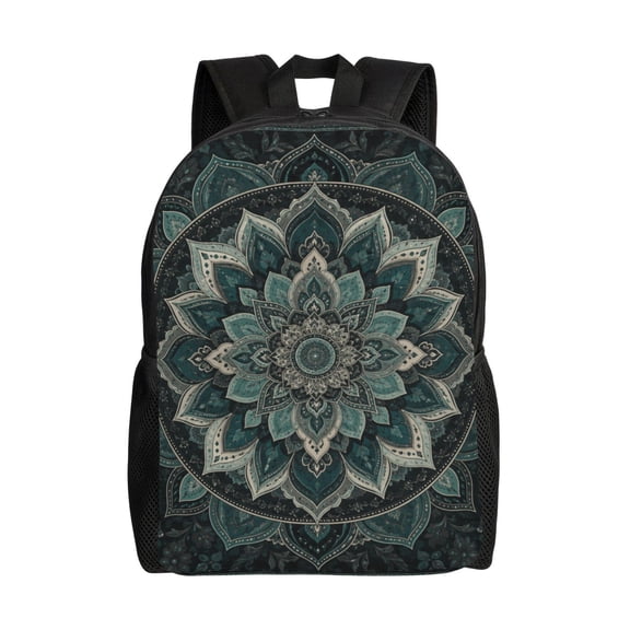 Bohemian Teal Floral Laptop Backpack, Padded 15.6 Inch Computer Compartment, Casual Travel Work Daypack