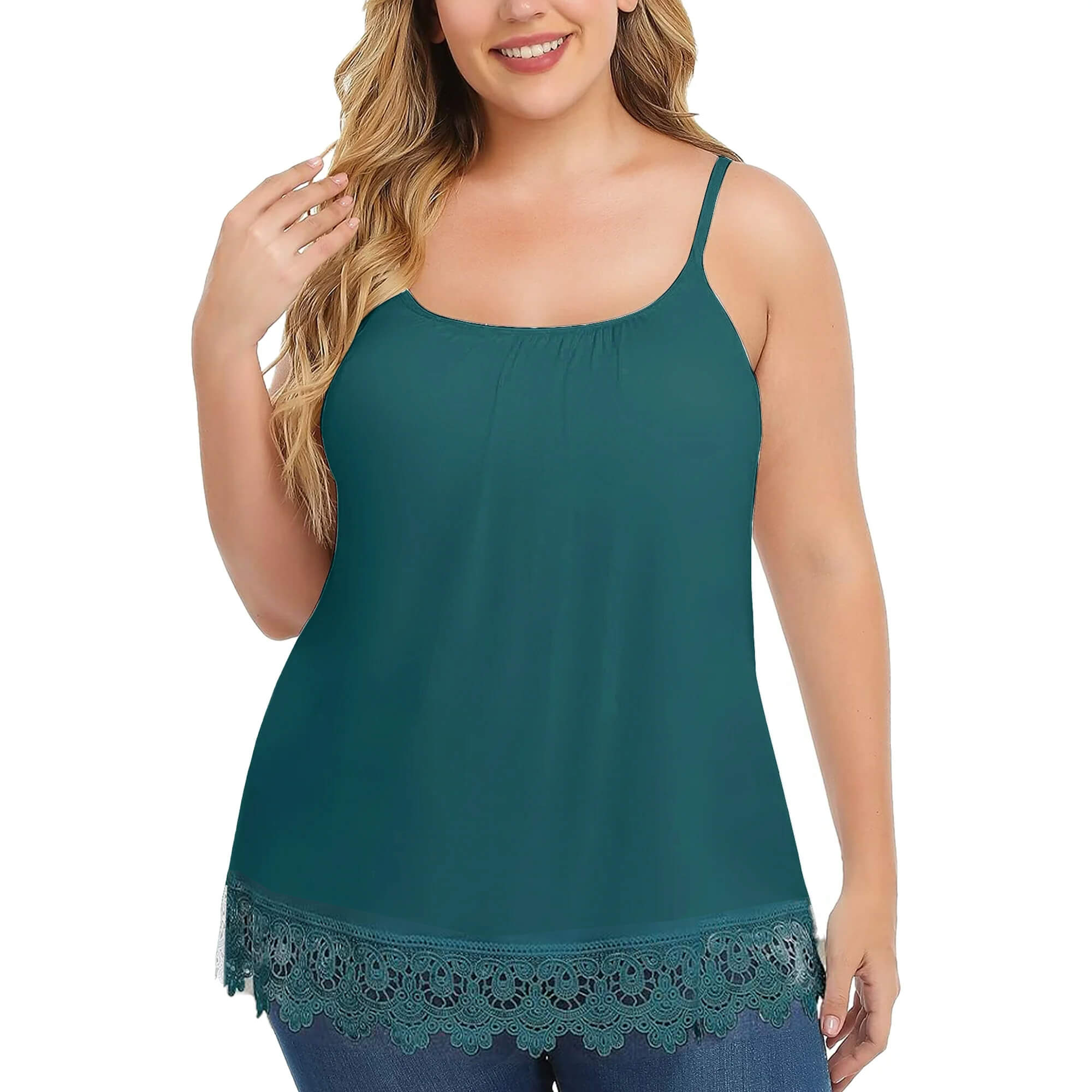 Women's Stylish Scoop Neck Lace Trim Cami Tunic Tank Top, Light