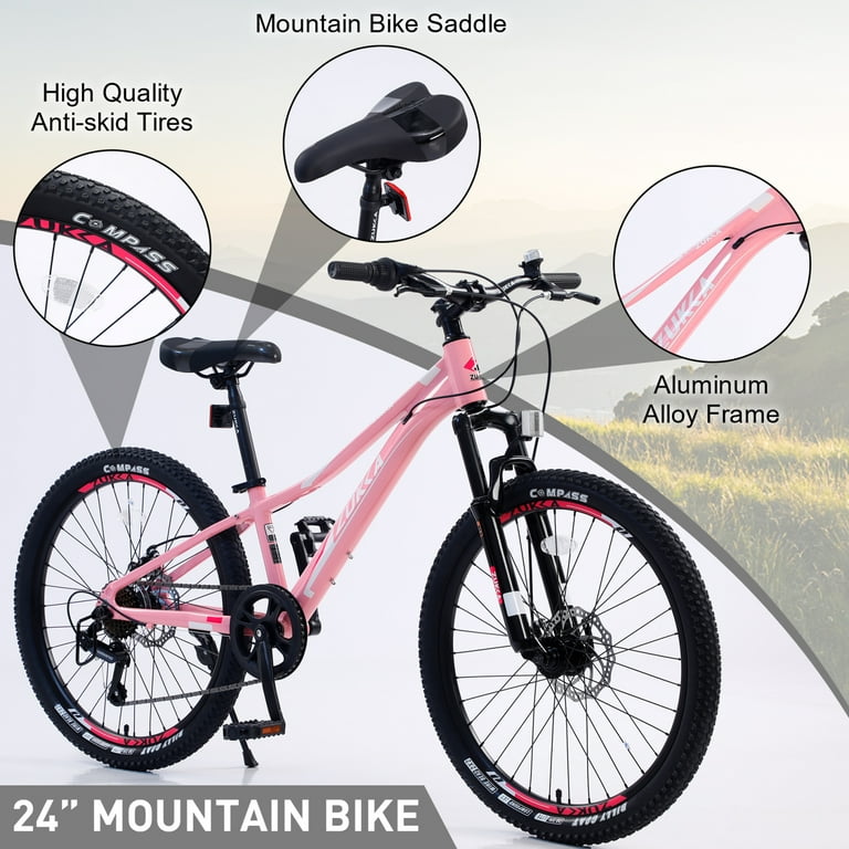 Mountain Bike Adult Mountain Bike for Men and Women Mountain 24 inch shimano 7 Speed bike Pink Walmart