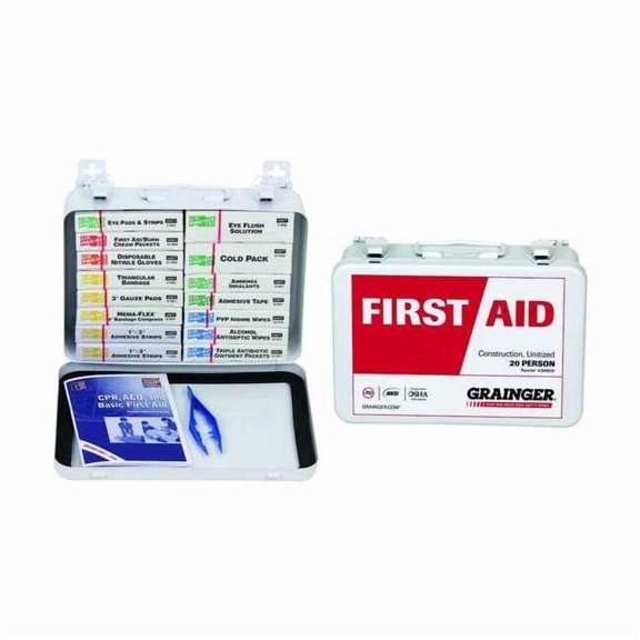 First Aid Kit and Housing, Metal 110 Components, 20 People Served