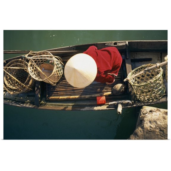 Great BIG Canvas | Rolled David Constantine Poster Print entitled View From Above Of Vietnamese Woman In Conical Hat In A Boat; Vietnam
